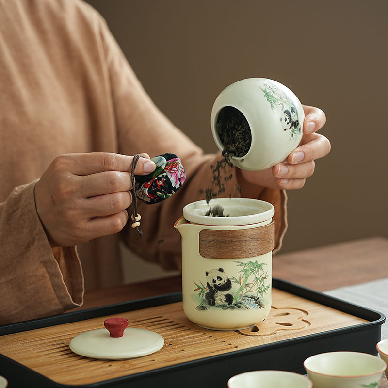 古樸禪意【熊貓黃玉汝窯】便攜式戶外旅行茶具 商務 禮盒 家用 品味百態人生! 古樸禪意【熊貓黃玉汝窯】便攜式戶外旅行茶具 商務 禮盒 家用 品味百態人生!
